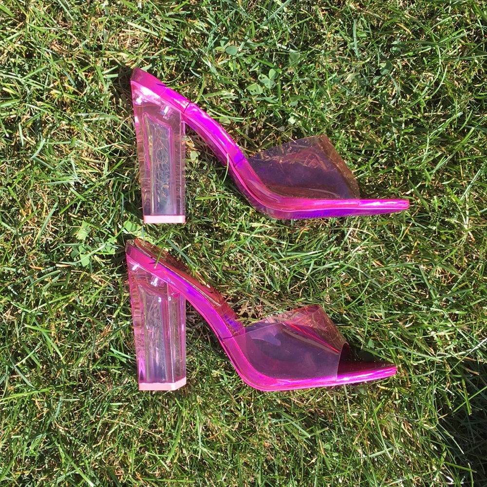 Clear Pink Heels, Mule NWOT, plastic, retro,